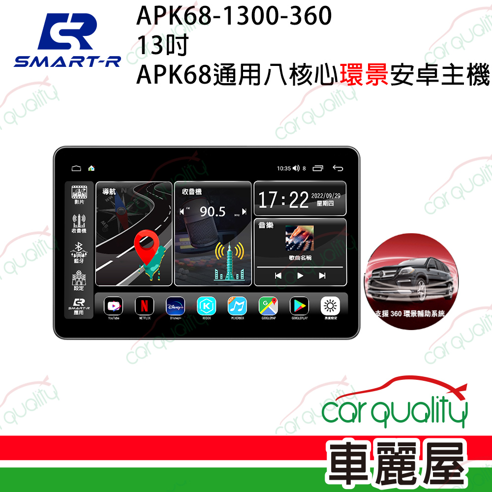 【皇家SMART-R】13吋 2K通用八核心安卓主機 APK68 MAX(+環景輔助系統)