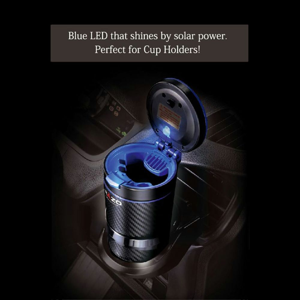 【CARMATE】太陽能夜間感應式LED燈煙灰缸 碳纖藍 RG104(車麗屋)